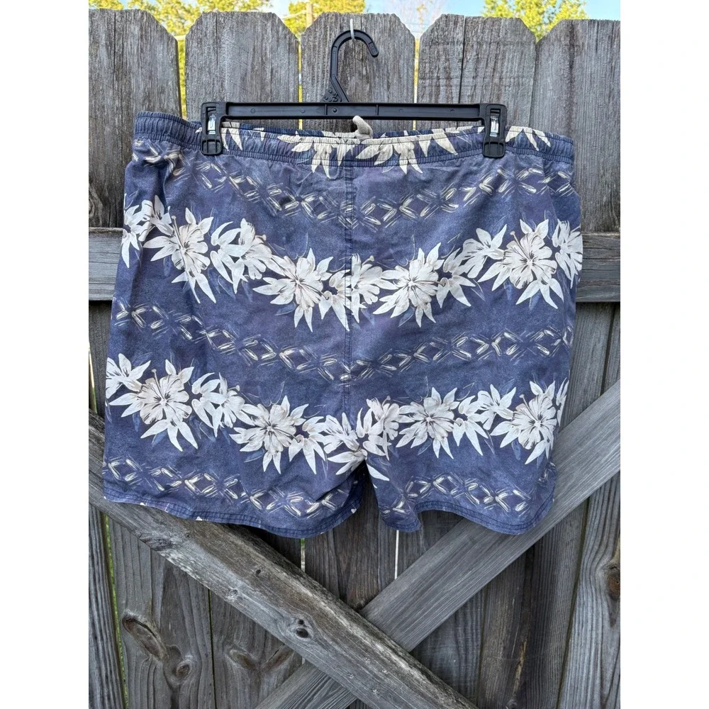 R&Y Sport Mens XL Blue Floral Hibiscus Swim Trunks Mesh Lined Cotton Shorts